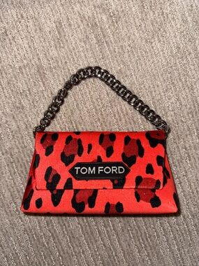 Tom Ford Red and Black Leopard Chain Handle Clutch